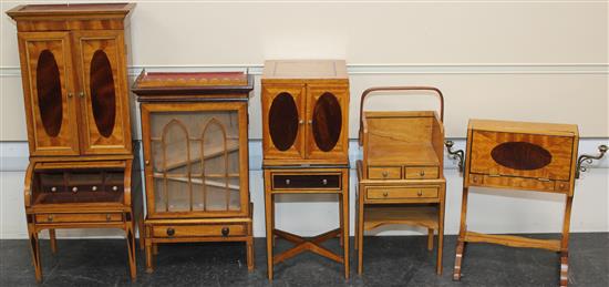 A Fergus Lane miniature Sheraton revival cylinder bureau bookcase, cylinder bureau bookcase 13in.